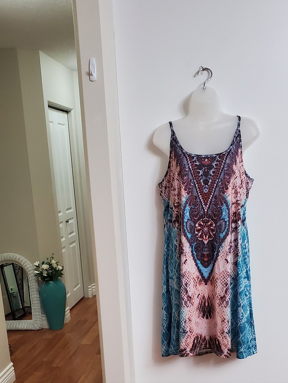 Shein NEW Bohemian Floral Print Teal Dress XL 38-39 Bust